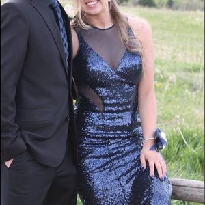 navy sequin mesh cut out prom dress!